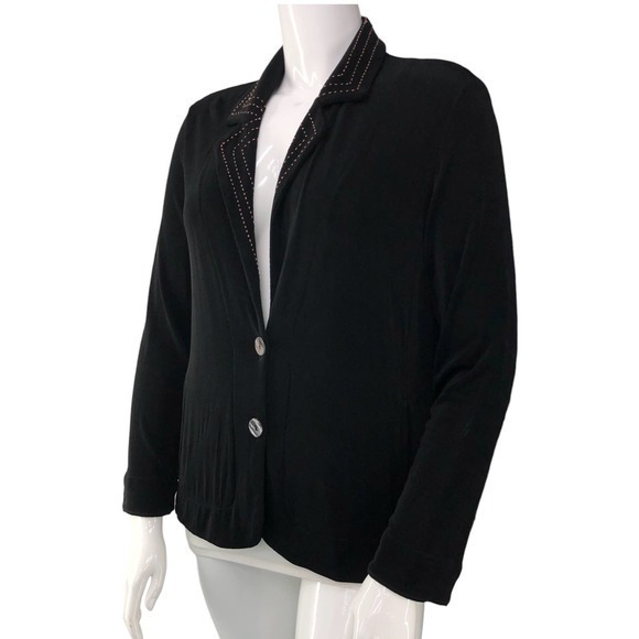 Chicos Travelers Womens Size 2 US 12 L Blazer Jacket Black Slinky Stretch Button - Picture 2 of 16